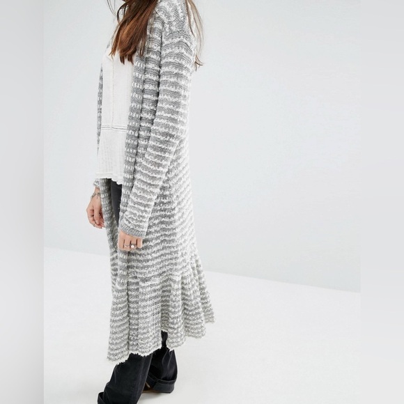 Free People Smile Like You Mean It Longline Duster Ruffle Stripe Cardigan - Picture 1 of 6